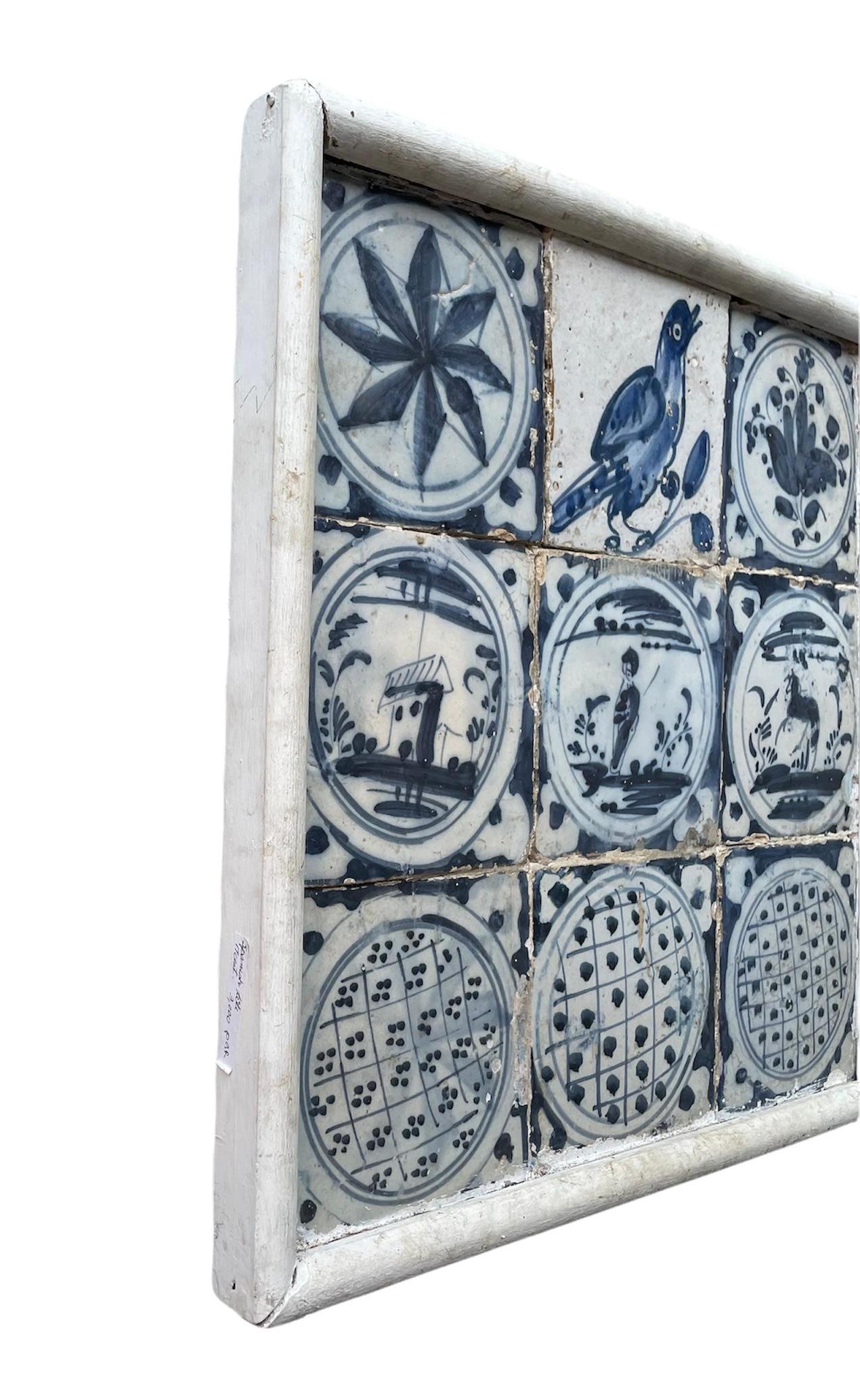 Hand-Crafted Portuguese Small Wood Framed Mural of Blue and White Tiles-“Azulejos”