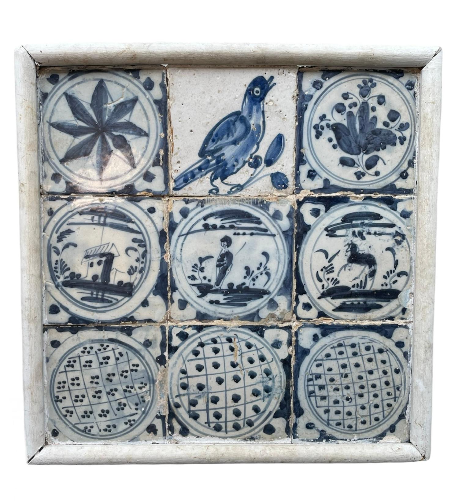 Portuguese Small Wood Framed Mural of Blue and White Tiles-“Azulejos” 2