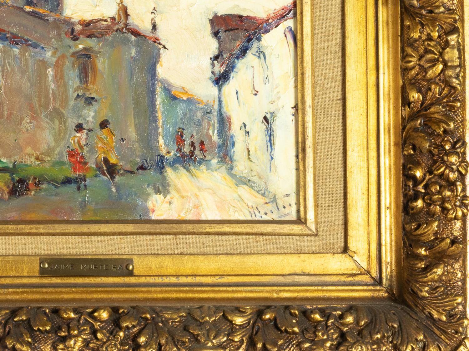 Portugiesische Straßenszene von Jaime Murteira, Öl auf Platex im Zustand „Gut“ im Angebot in Lisbon, PT