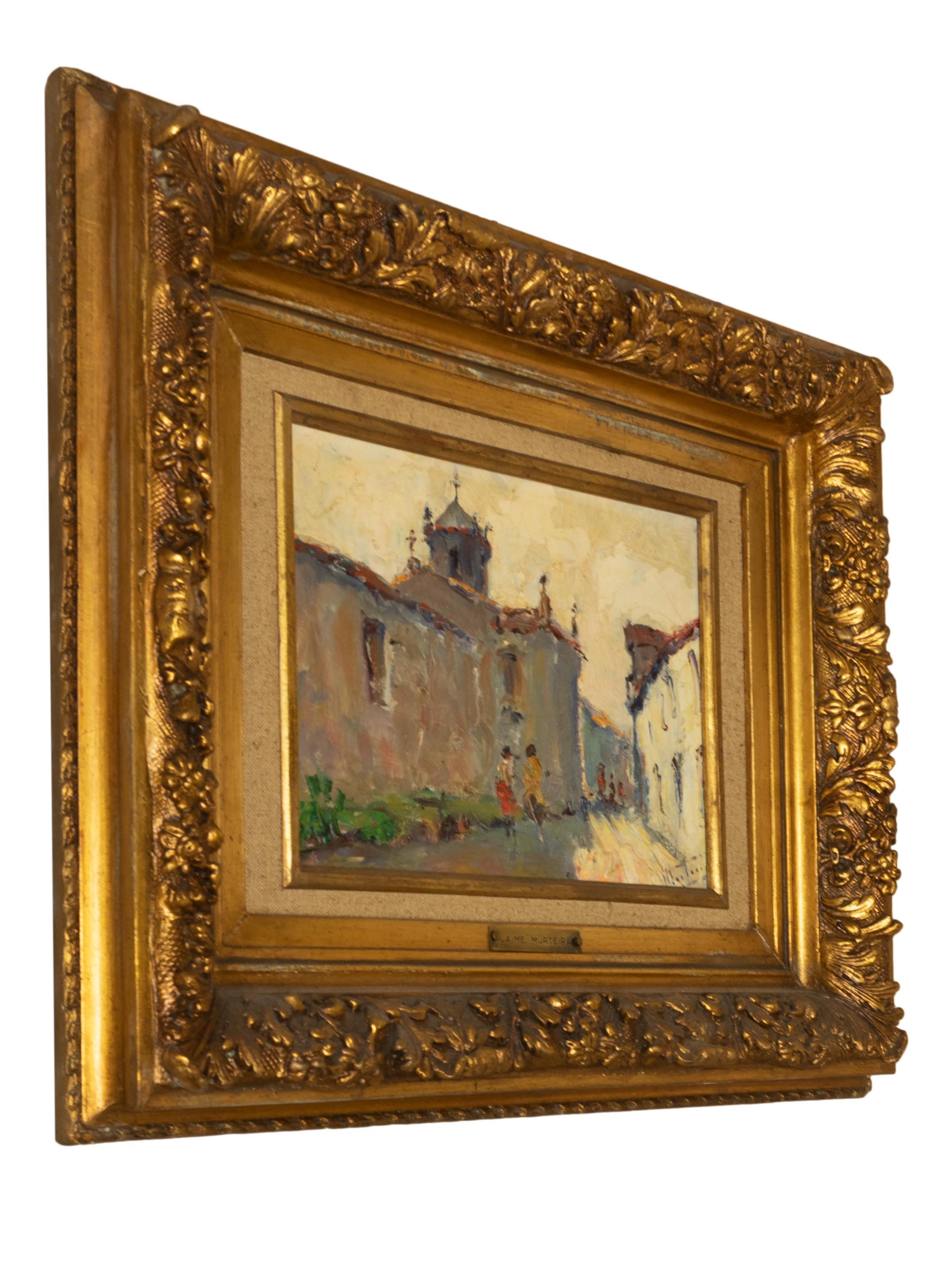 Portugiesische Straßenszene von Jaime Murteira, Öl auf Platex im Angebot 1