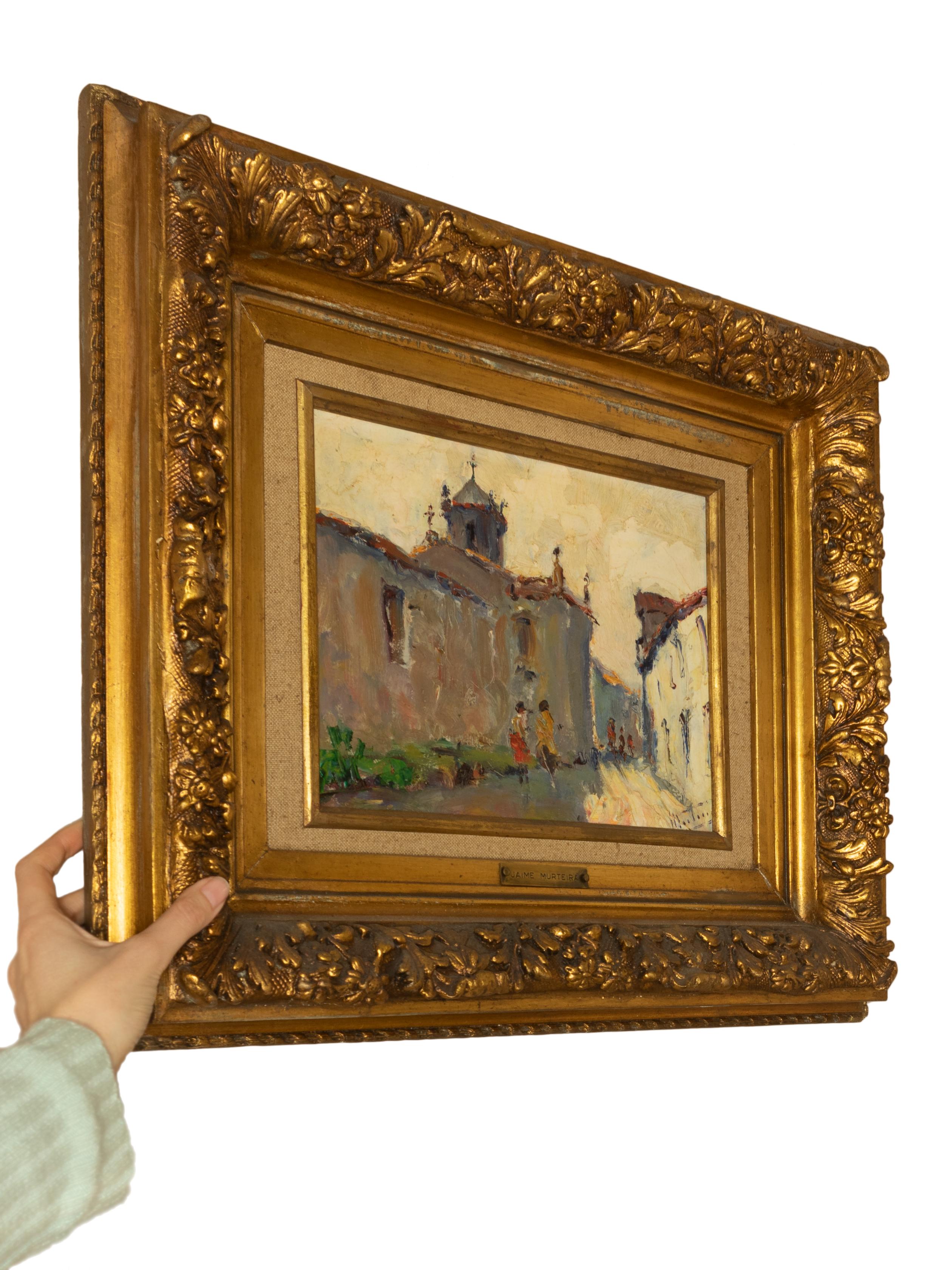 Scène de rue portugaise par Jaime Murteira, Huile sur Platex, École portugaise en vente 1