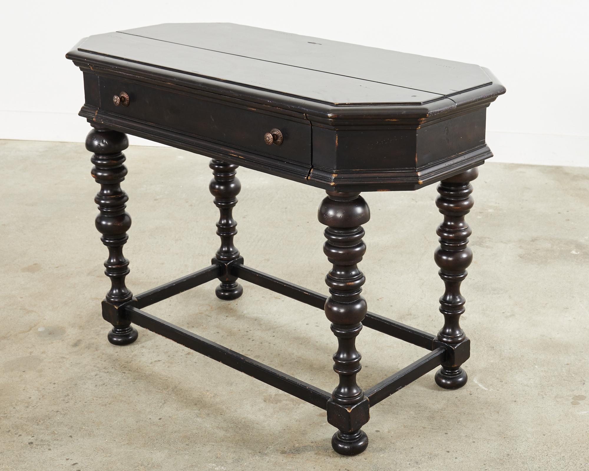 Baroque Portuguese Style Ebonized Spinet Secretary Desk by Tommy Bahama For Sale