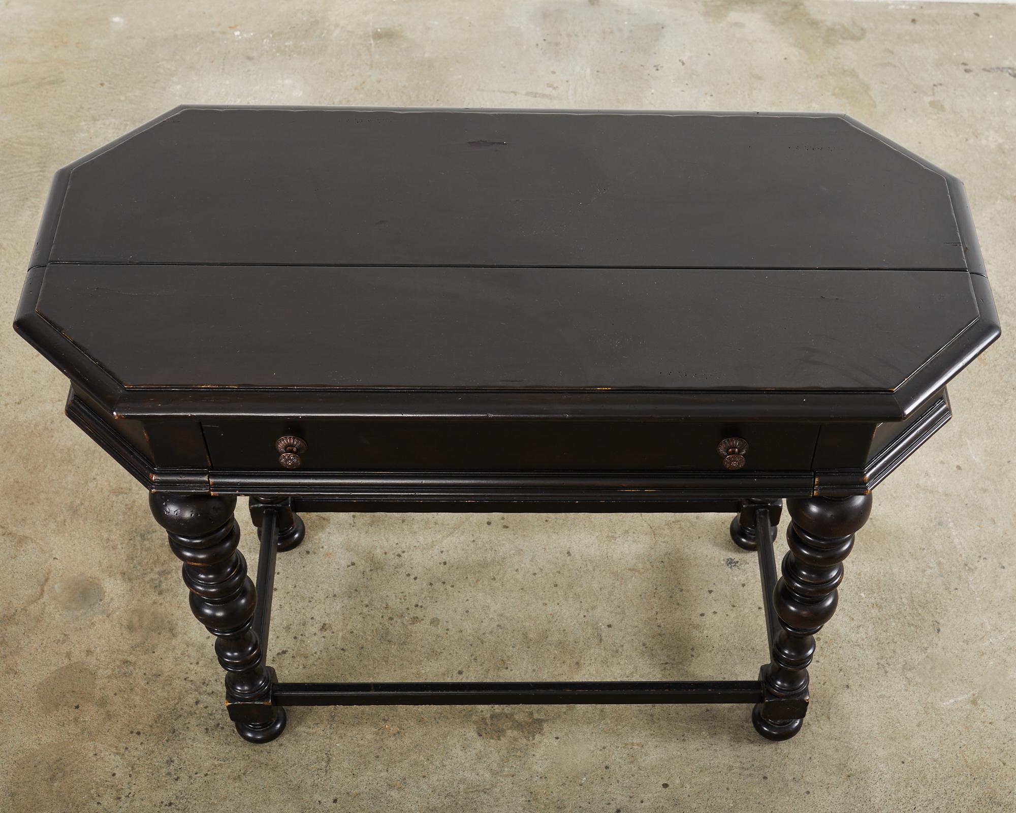 Portuguese Style Ebonized Spinet Secretary Desk by Tommy Bahama In Good Condition For Sale In Rio Vista, CA