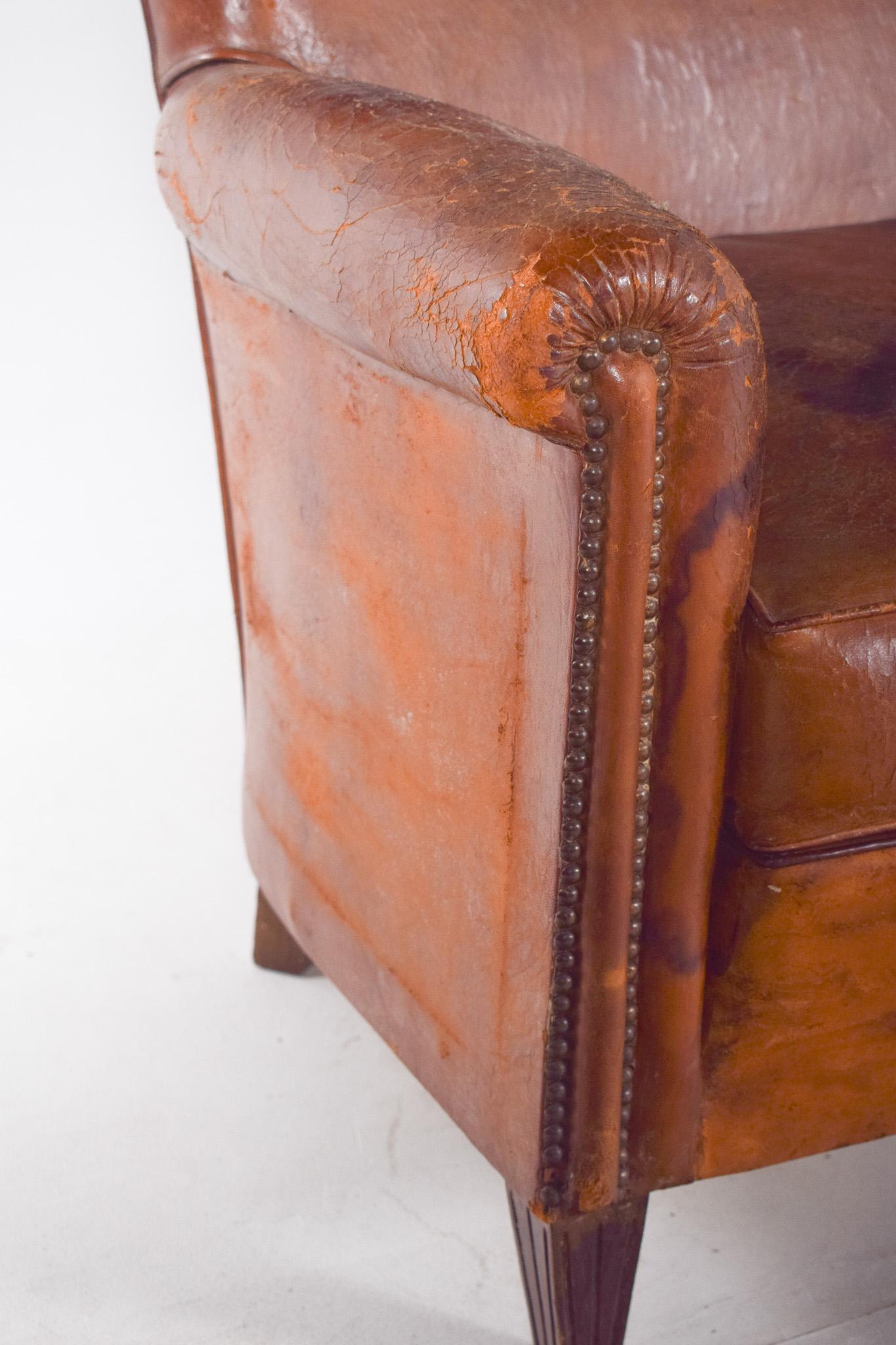 Fin du 20e siècle Portuguese Three-Seater Sofa Brown Leather en vente