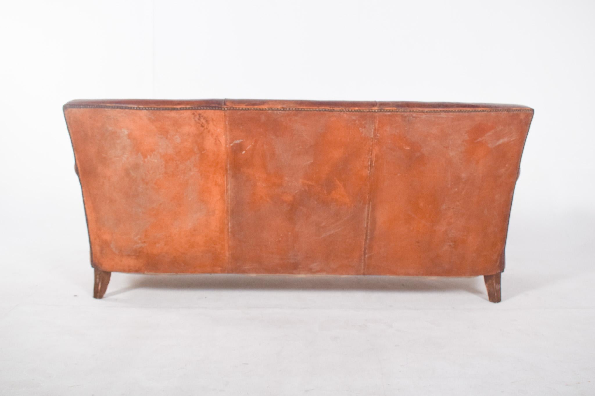 Portuguese Three-Seater Sofa Brown Leather en vente 1