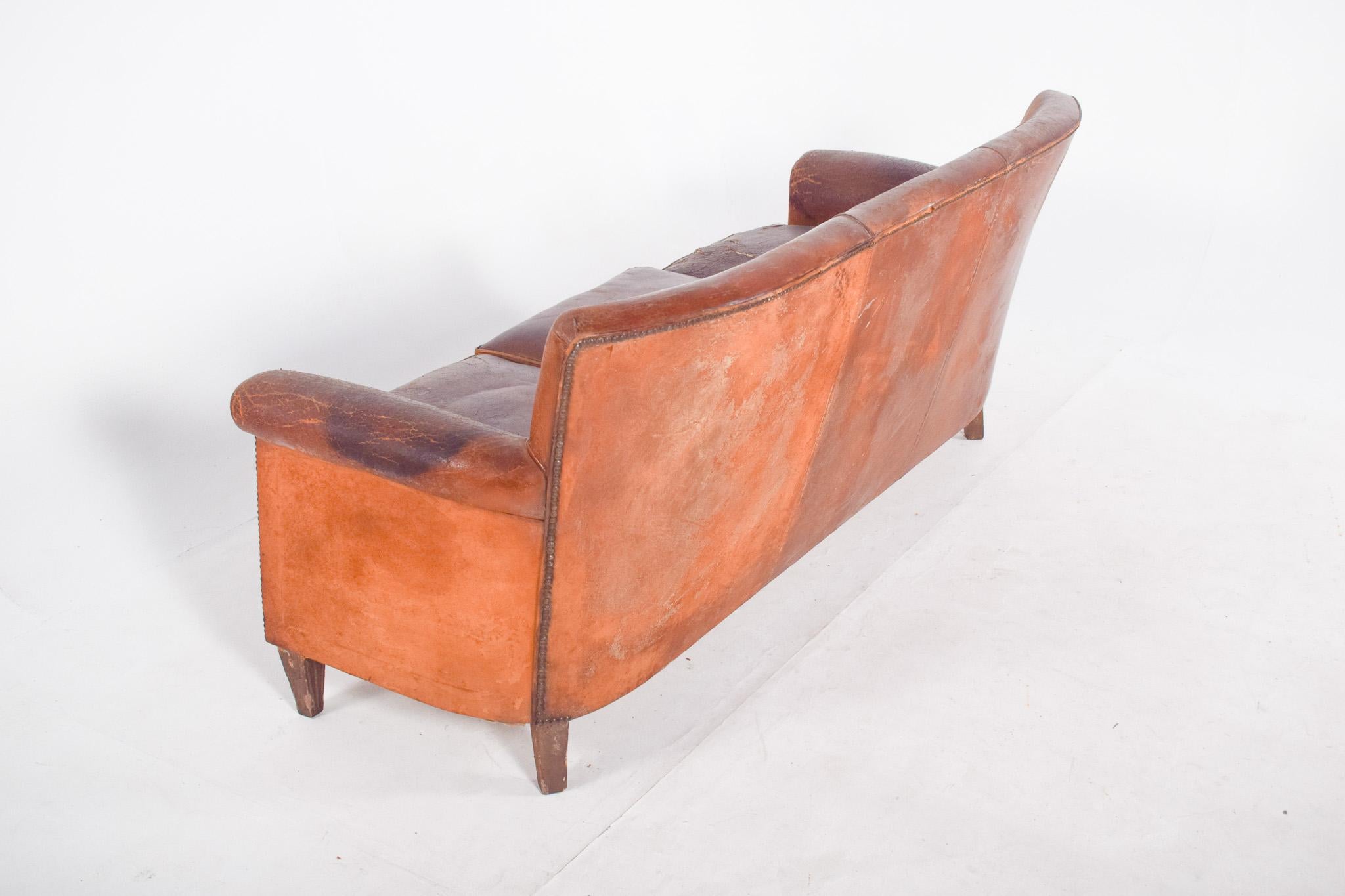 Portuguese Three-Seater Sofa Brown Leather en vente 2