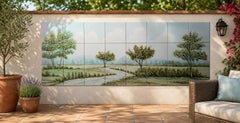 Portuguese Tile Mural "Countryside" Hand Painted & Signed by Artist