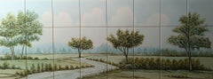 Portuguese Tile Mural "Countryside" Hand Painted & Signed by Artist