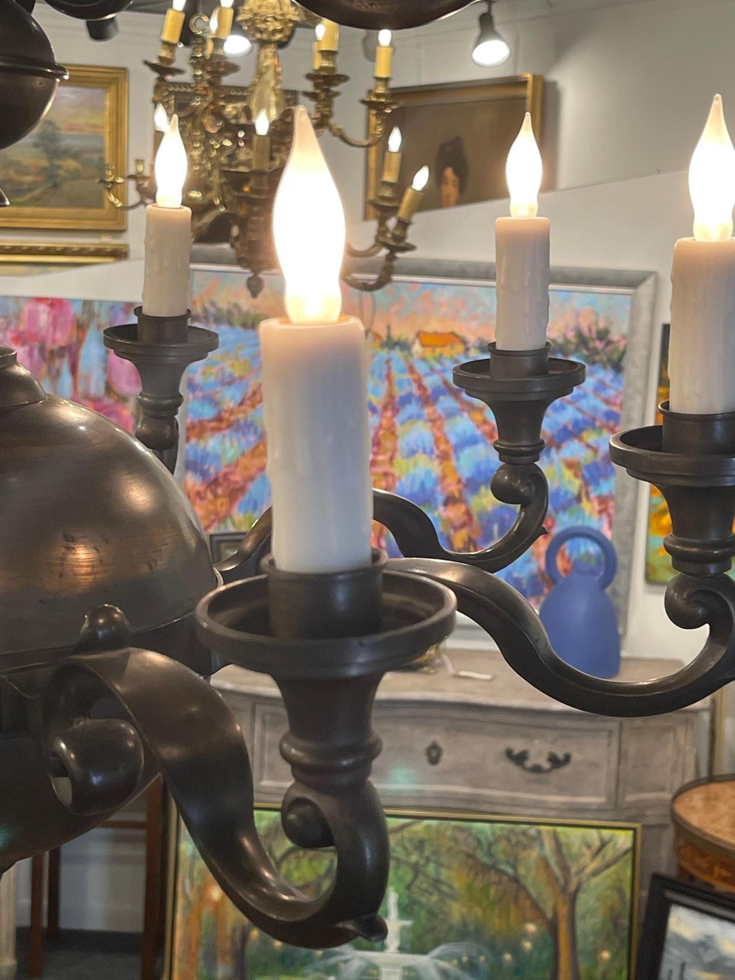 Portuguese TwelveLight Chandelier Antique Bronze Metal, 19th Century