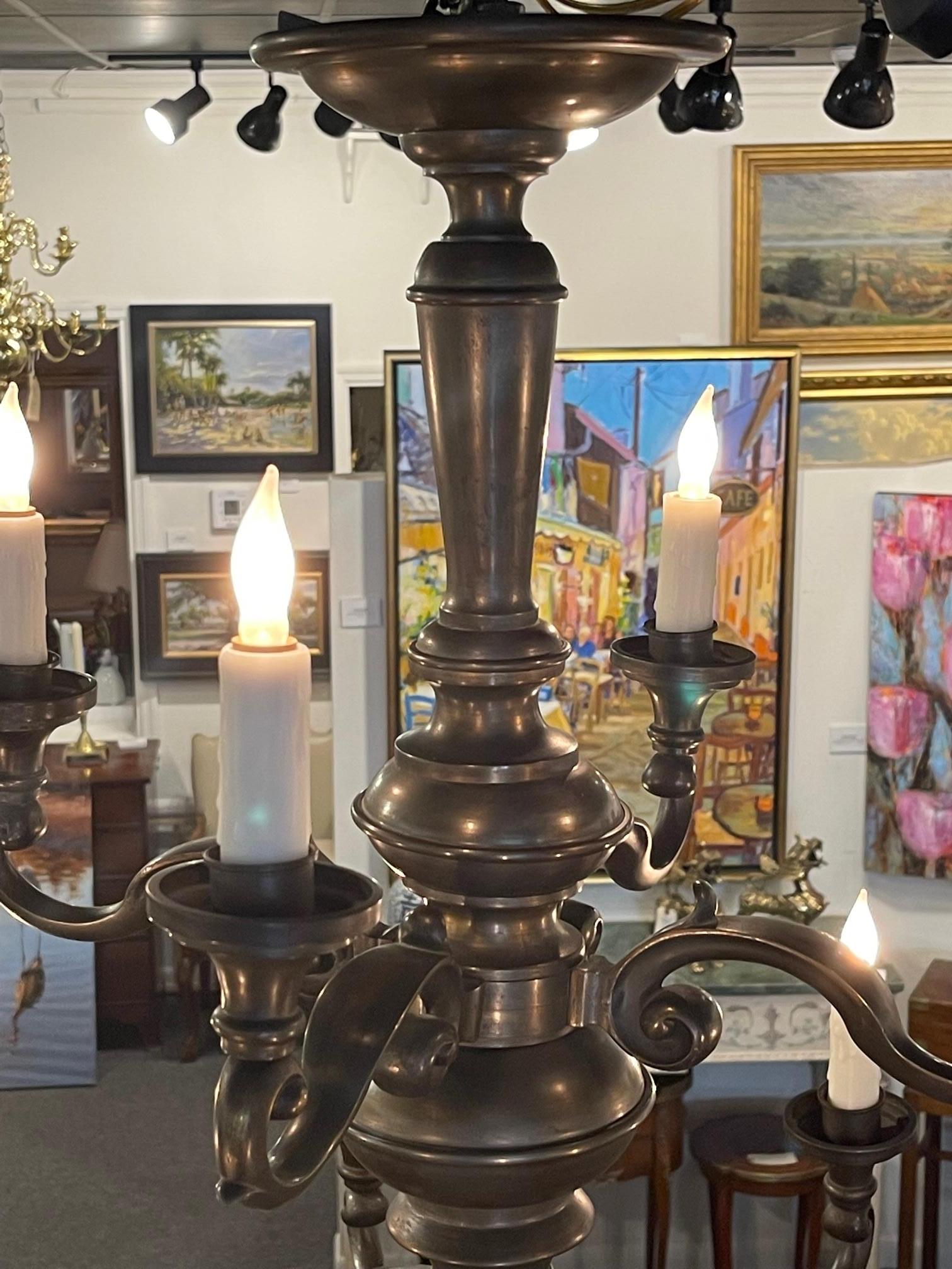 Portuguese TwelveLight Chandelier Antique Bronze Metal, 19th Century