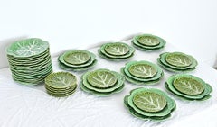 Portuguese Vintage Set of 46 Cabbage Plates in Three Sizes