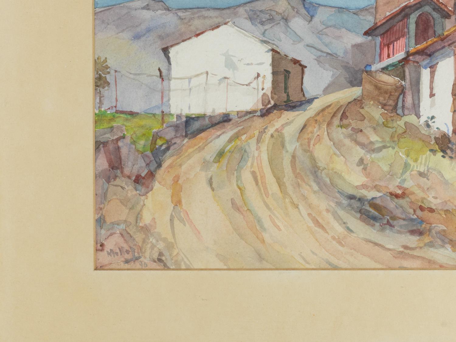 Portoghese Acquerello portoghese di Mello Jr., Strada di campagna, 1970 in vendita