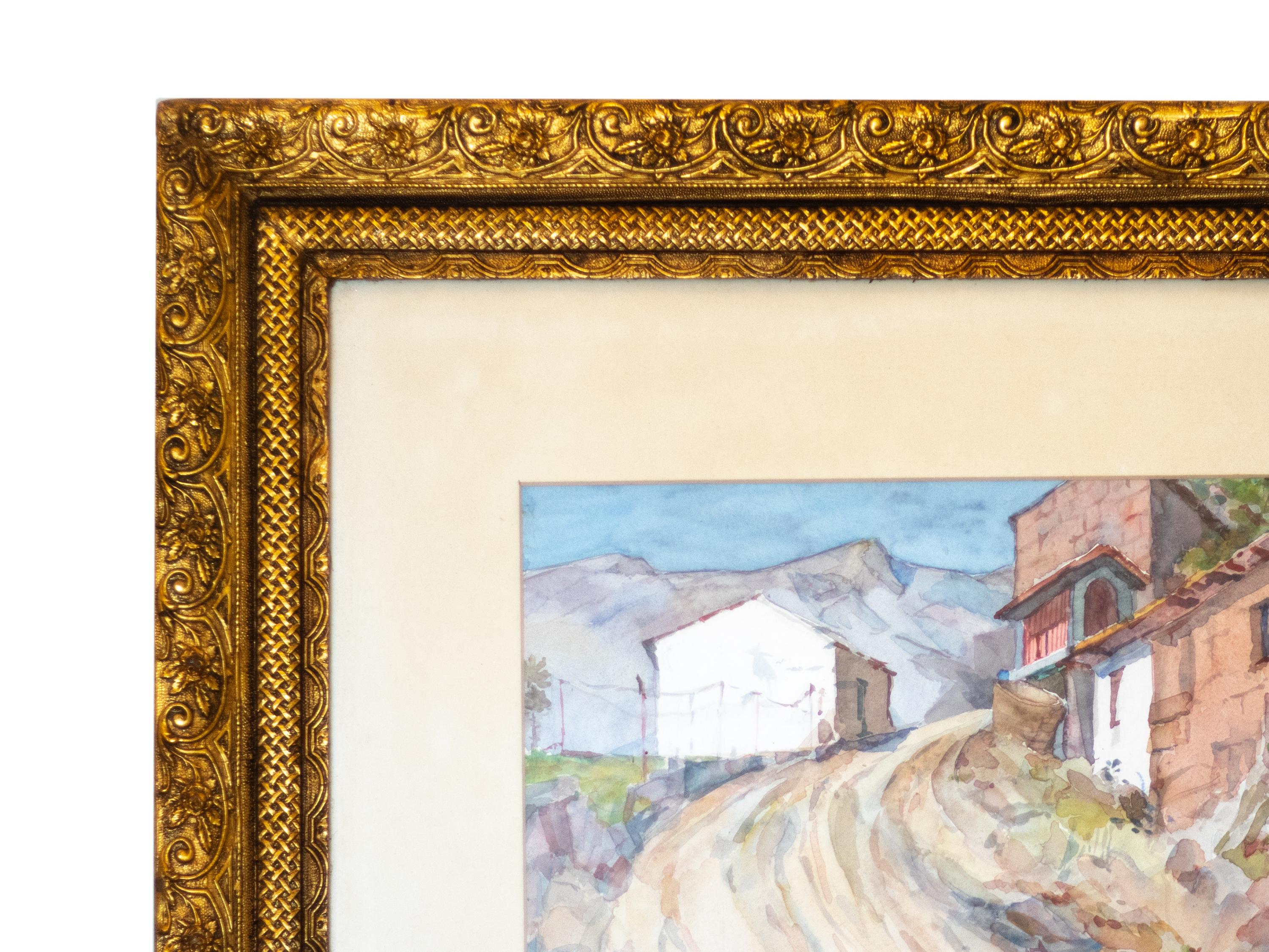 Acquerello portoghese di Mello Jr., Strada di campagna, 1970 in vendita 1