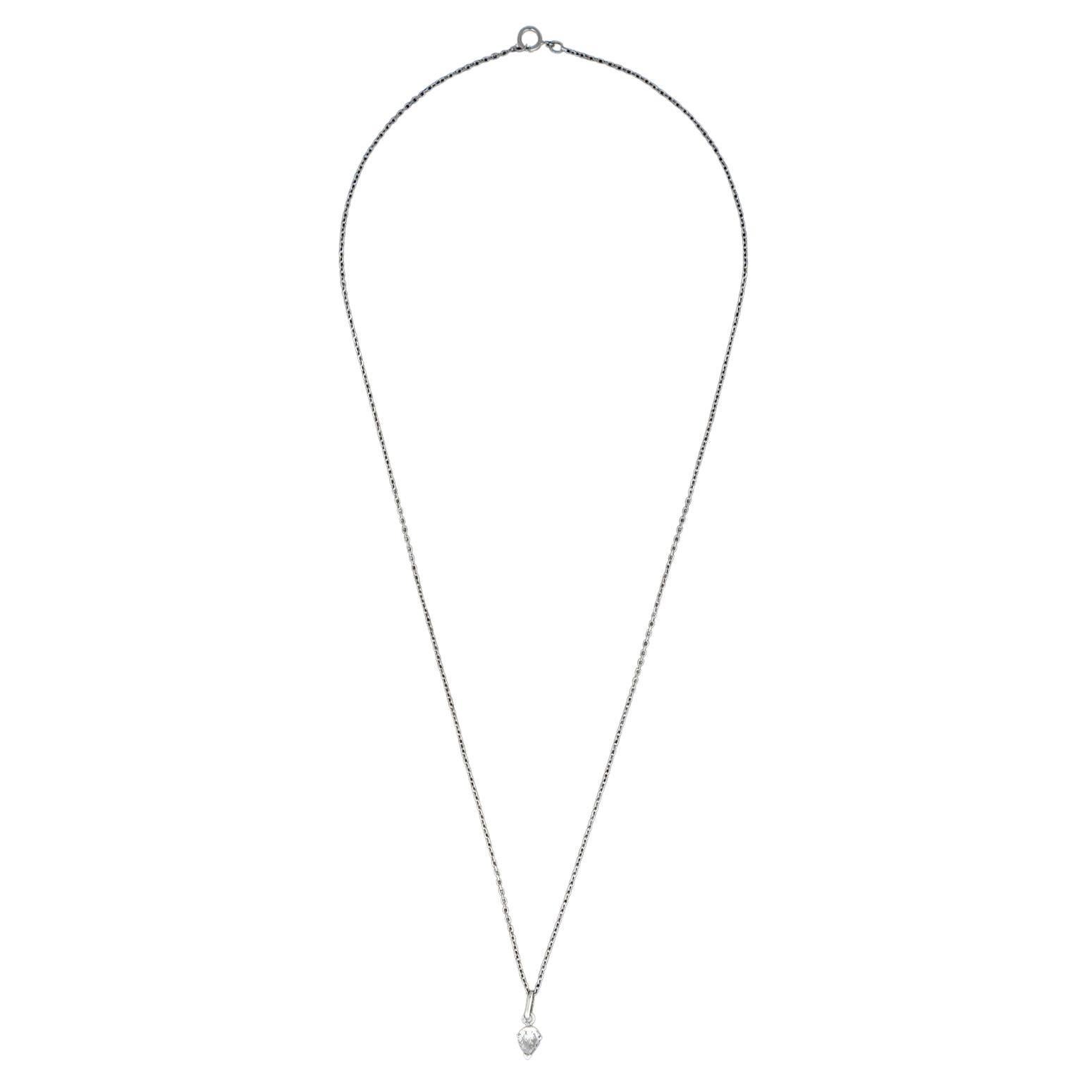 Portuguese White Gold Pendant Necklace with 0.7ct Pear-Shaped Diamond For Sale