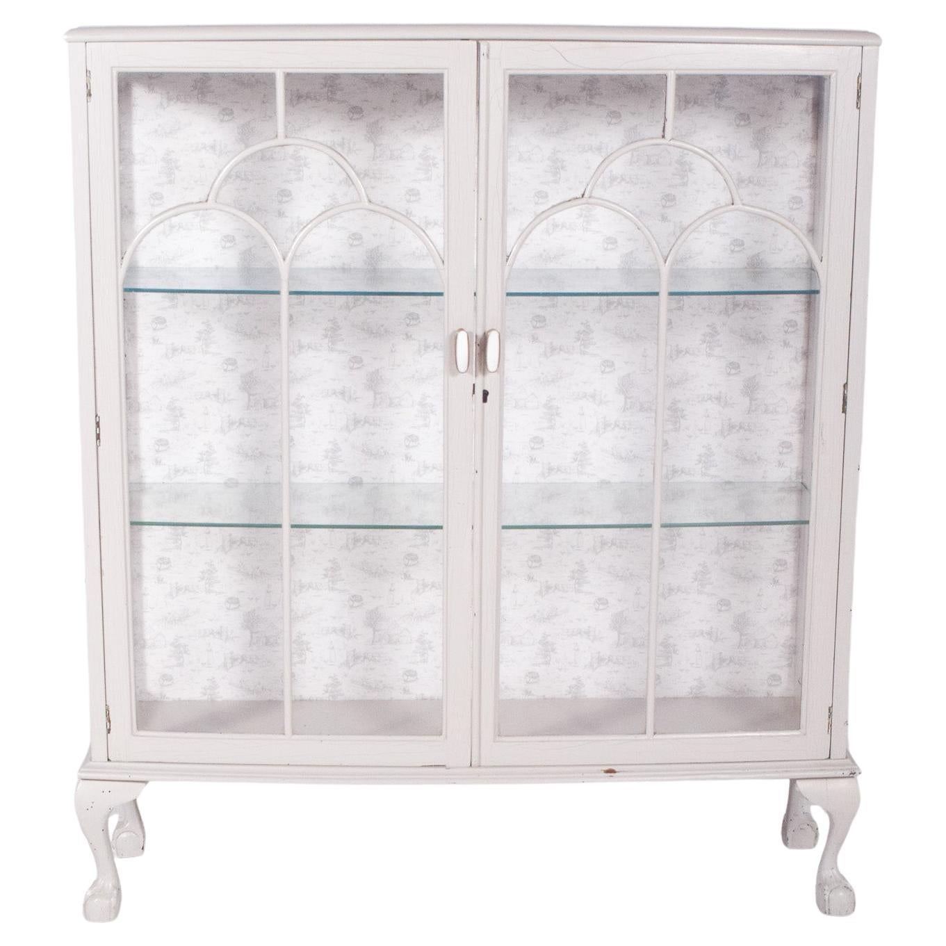 Portugiesischer Vitrinenschrank, weiß lackiert