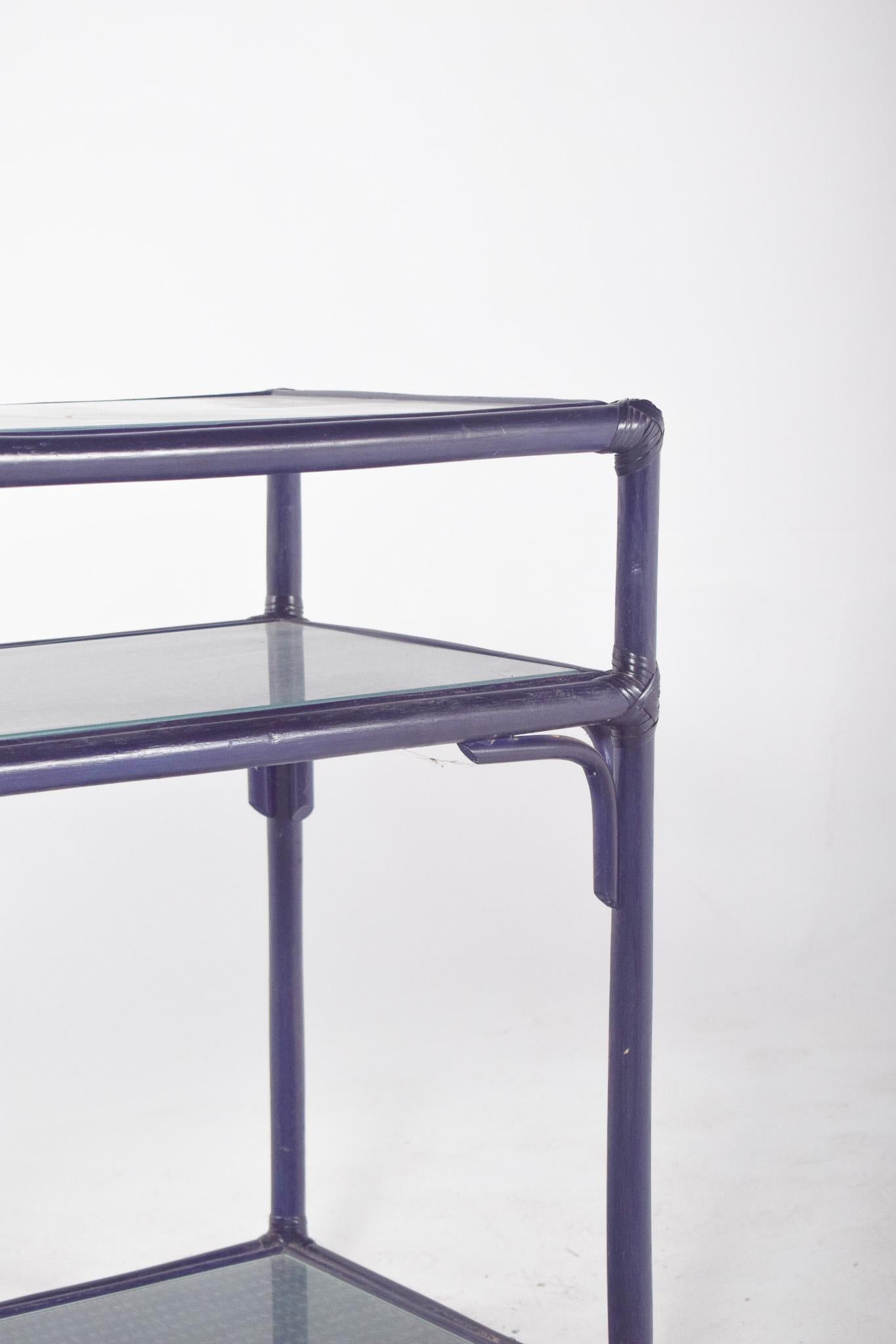 20th Century Portuguese Wicker Side Table Painted Blue For Sale