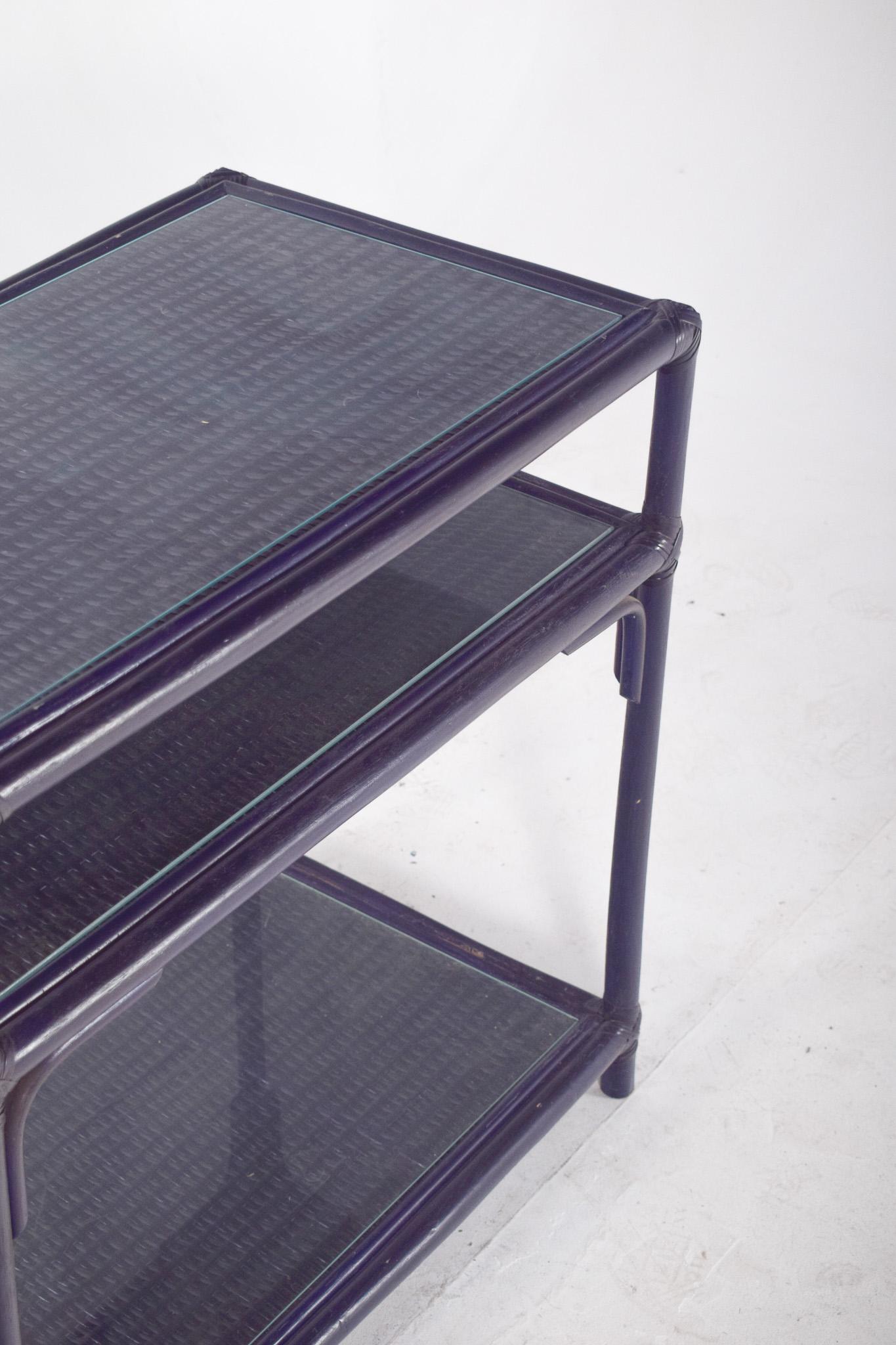 Portuguese Wicker Side Table Painted Blue For Sale 3