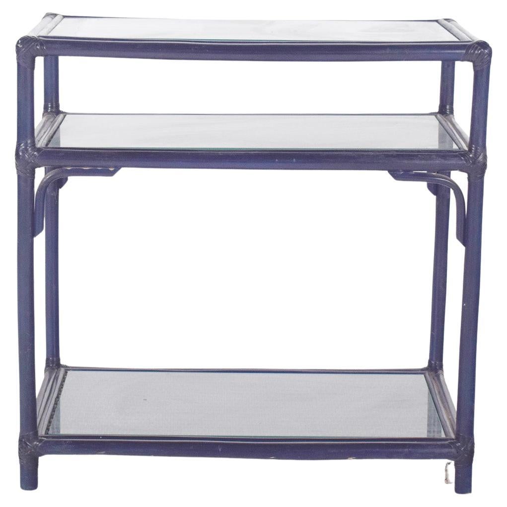 Portuguese Wicker Side Table Painted Blue For Sale