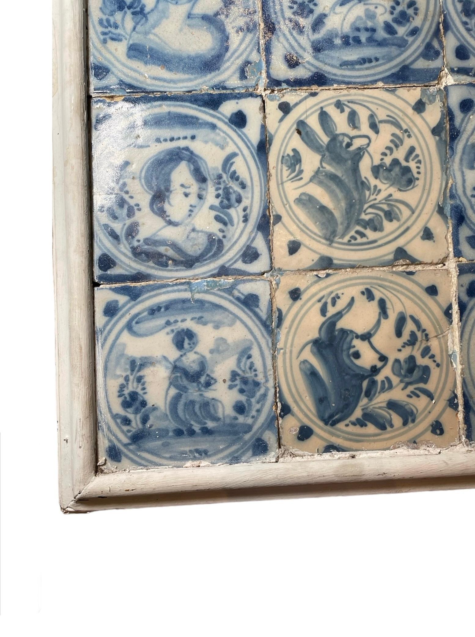 Dutch Wood Framed Mural Of “Azulejos” For Sale 3