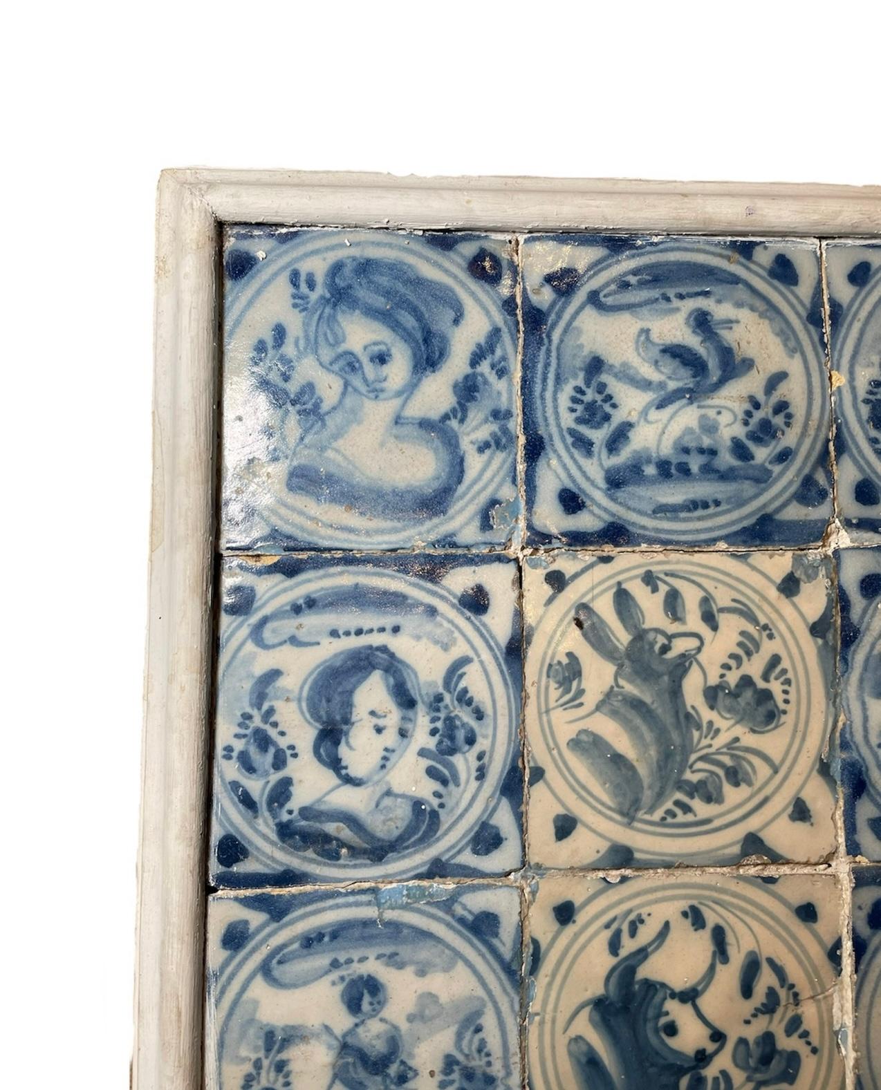Dutch Wood Framed Mural Of “Azulejos” For Sale 5