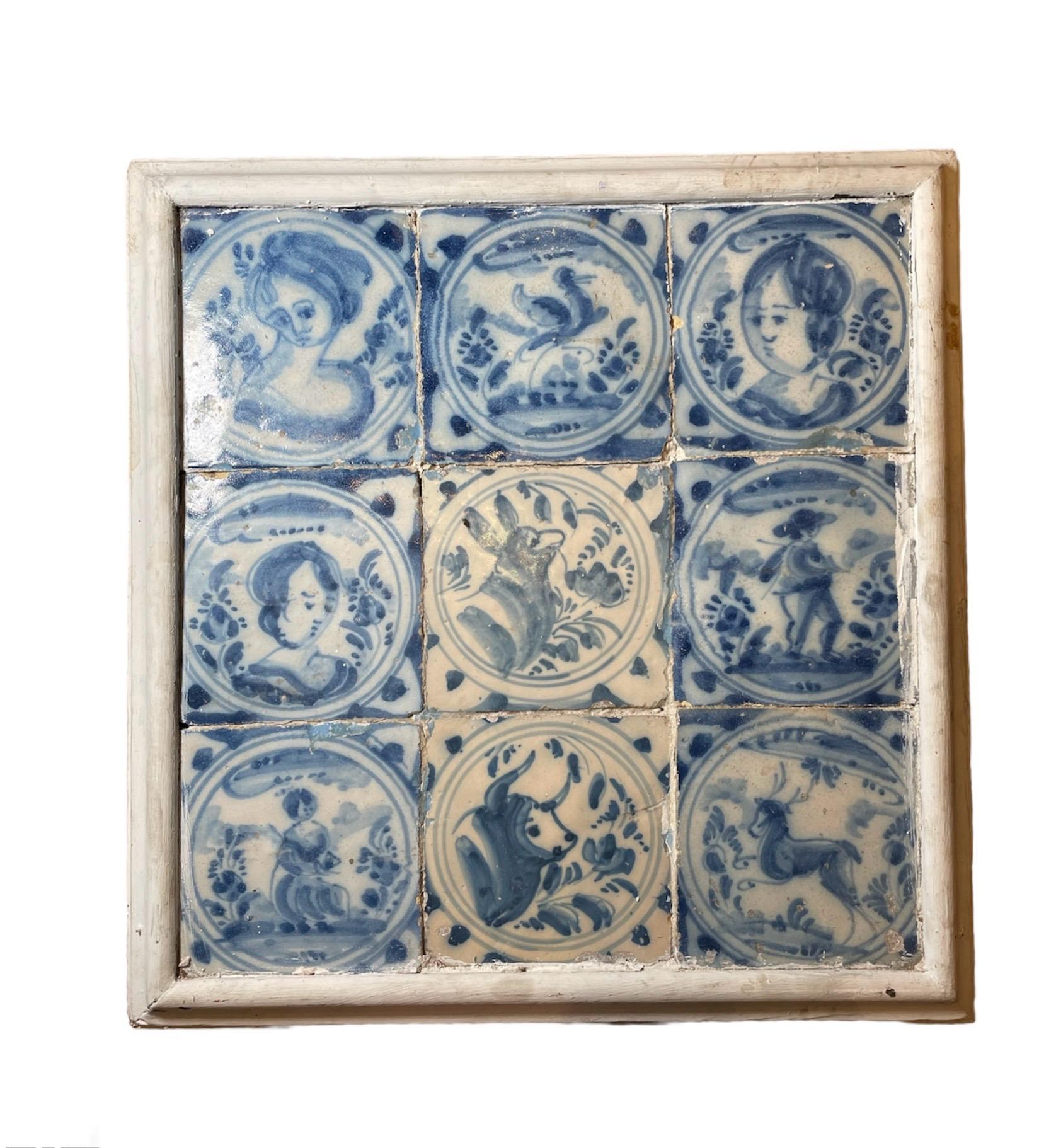 Dutch Wood Framed Mural Of “Azulejos” In Fair Condition For Sale In Guaynabo, PR