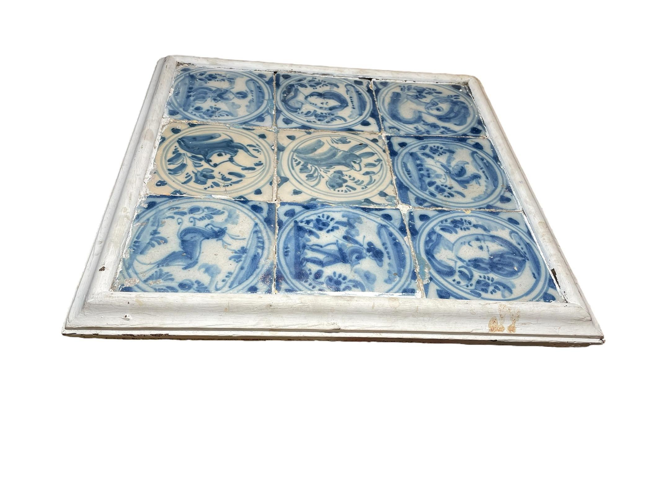 Dutch Wood Framed Mural Of “Azulejos” For Sale 2