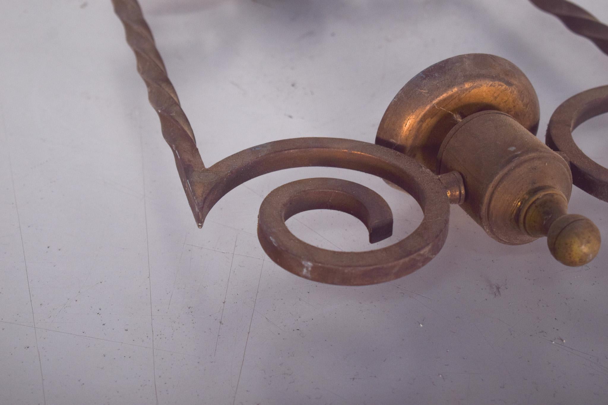 Mid-Century Modern Portuguese Wrought Iron and Brass Street Lamp For Sale