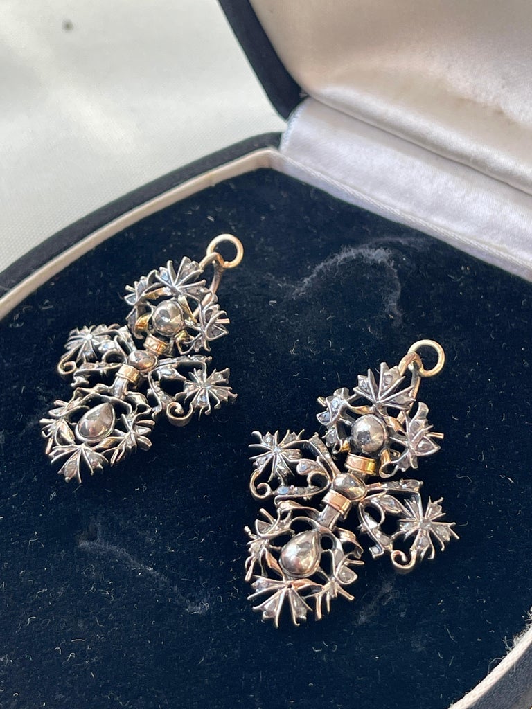 Set Demi-Parure Diamonds Gold Portuguese 1700s Set Earrings and Brooch ...