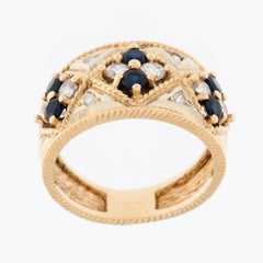 Portuguese Yellow and White Gold Ring with Diamonds and Sapphires