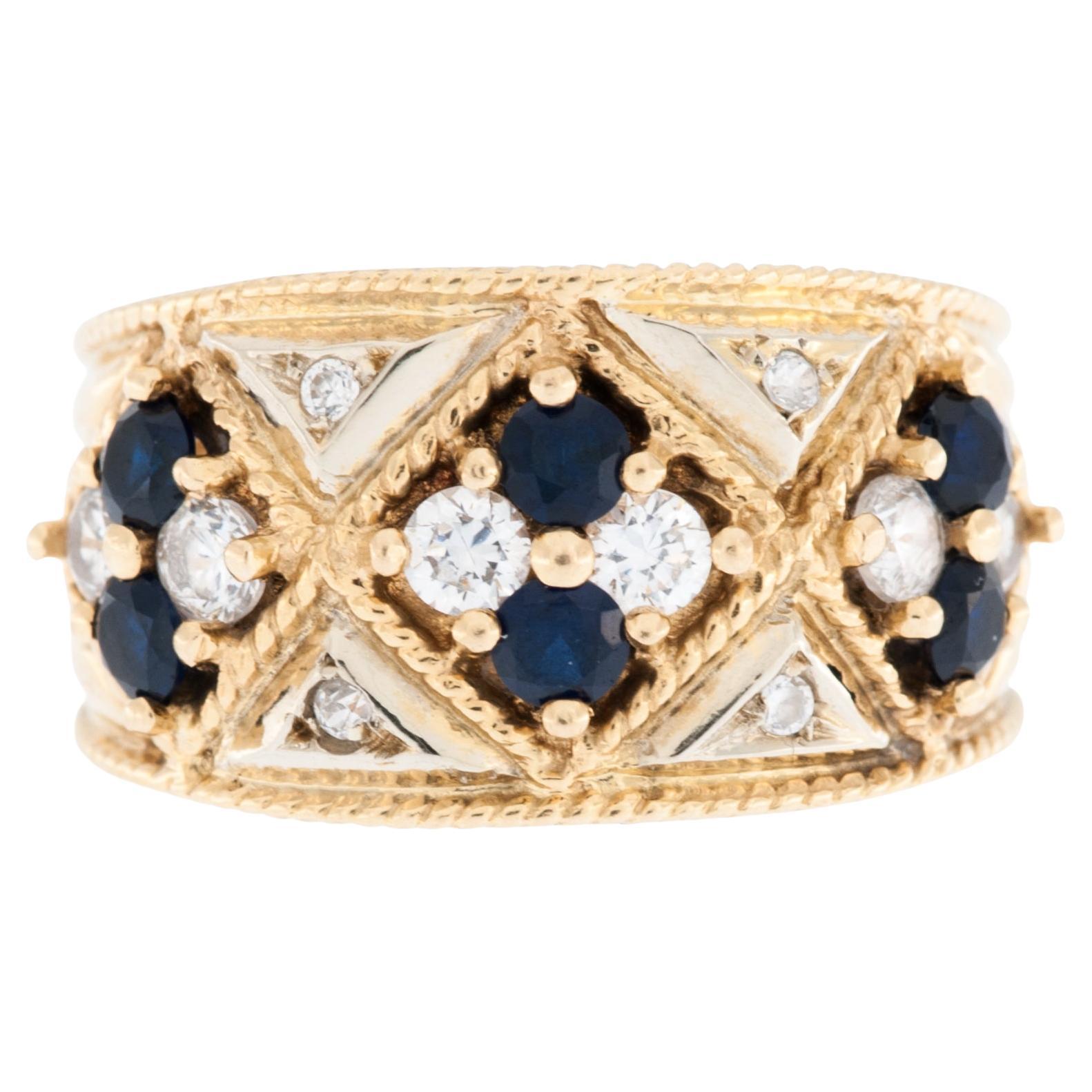 Portuguese Yellow and White Gold Ring with Diamonds and Sapphires en venta