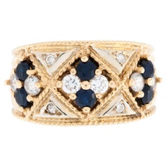Portuguese Yellow and White Gold Ring with Diamonds and Sapphires