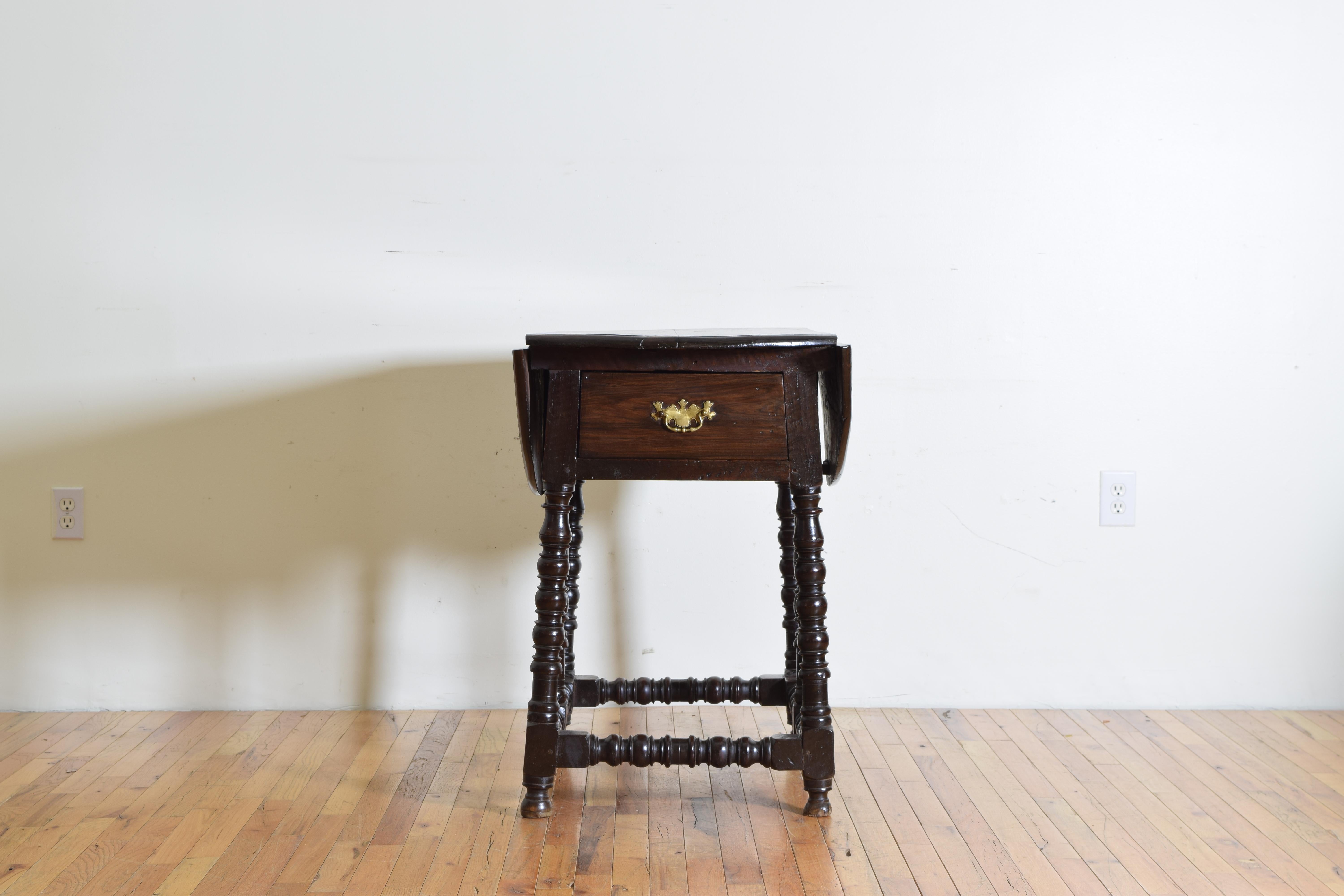 18th Century Portuguese Late Baroque Walnut and Inlaid 1-Drawer Drop-leaf Table