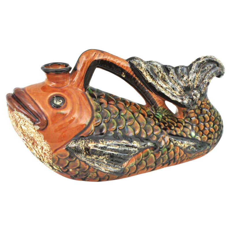 English Pair of Majolica Gurgling Fish Pitchers at 1stDibs