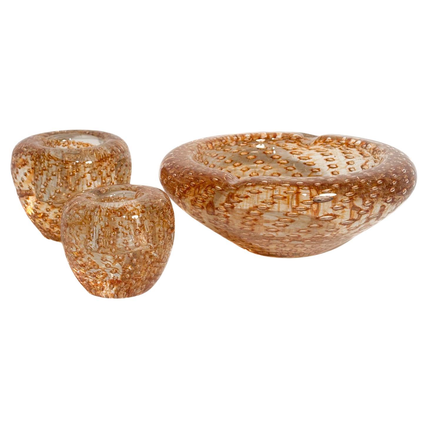 Posacenere e Portacandele in Vetro di Murano Dorato Anni 60