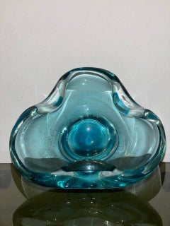 Seguso Ashtray, Flavio Poli/ Blue Turquoise 50's Submerged Glass Emptier