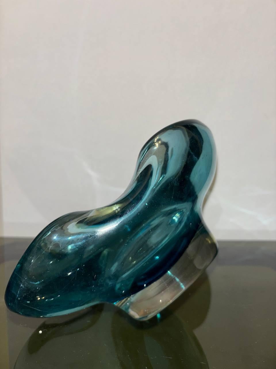 Mid-20th Century Posacenere Seguso, Flavio Poli/ Svuotatasche in Vetro Sommerso Blu Turchese 50's in vendita