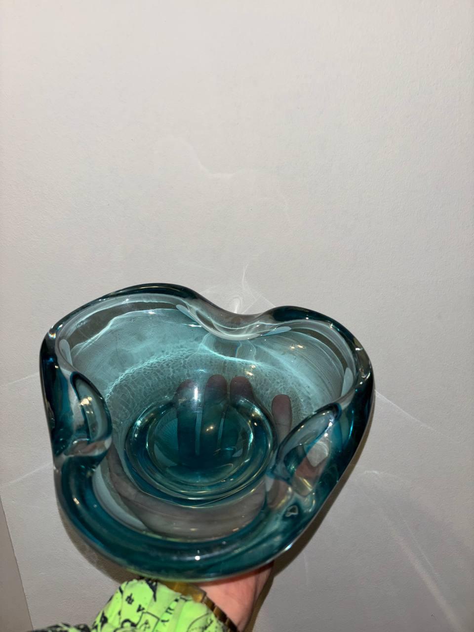 Vetro di Murano Posacenere Seguso, Flavio Poli/ Svuotatasche in Vetro Sommerso Blu Turchese 50's in vendita