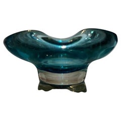 Posacenere Seguso, Flavio Poli/ Svuotatasche in Vetro Sommerso Blu Turchese 50's