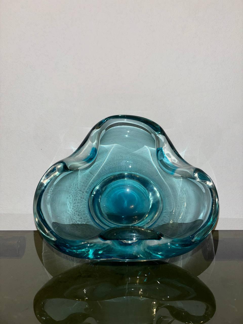 Posacenere Seguso, Flavio Poli/ Svuotatasche in Vetro Sommerso Blu Turchese 50's in vendita 2