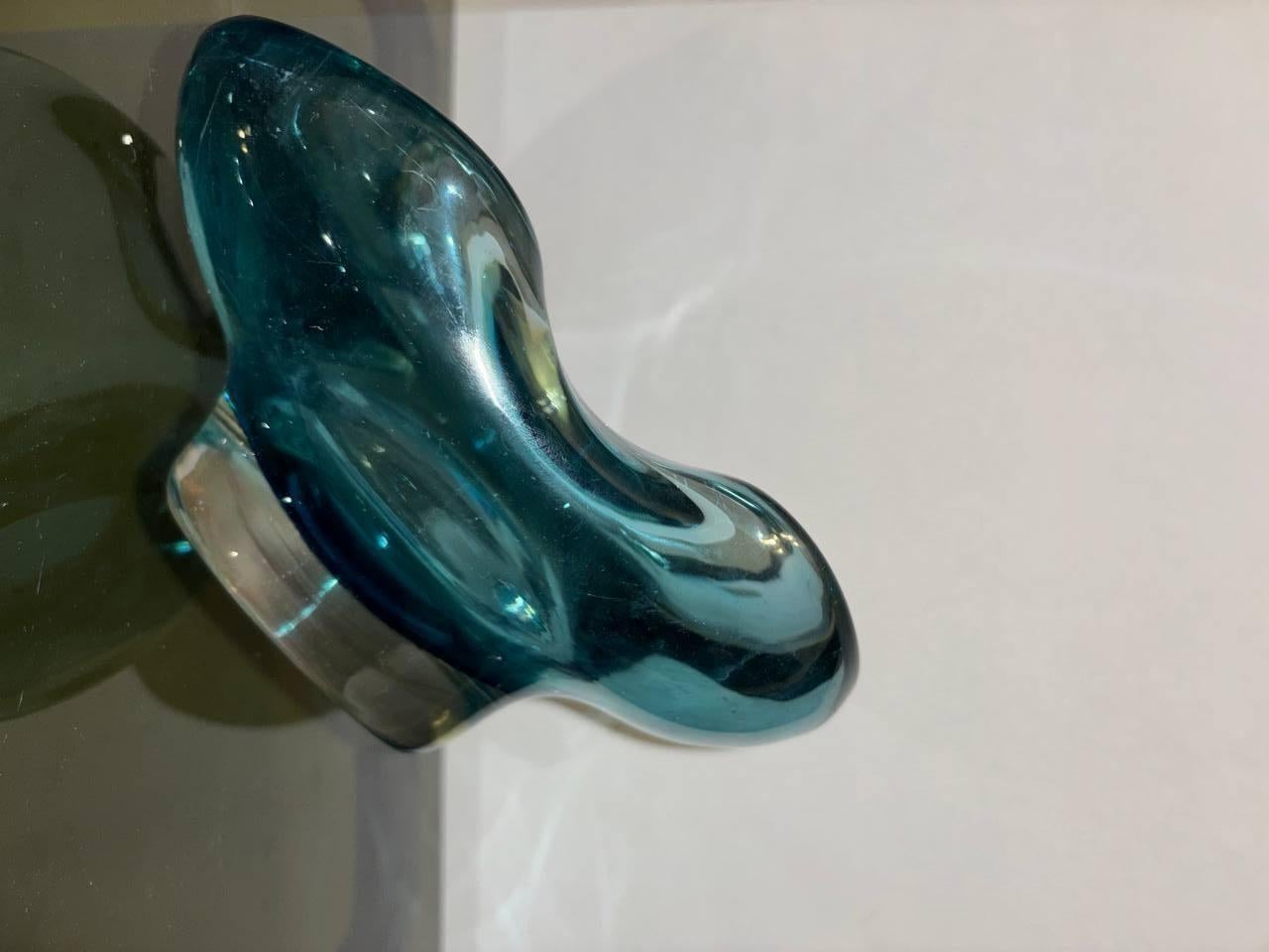 Posacenere Seguso, Flavio Poli/ Svuotatasche in Vetro Sommerso Blu Turchese 50's in vendita 3