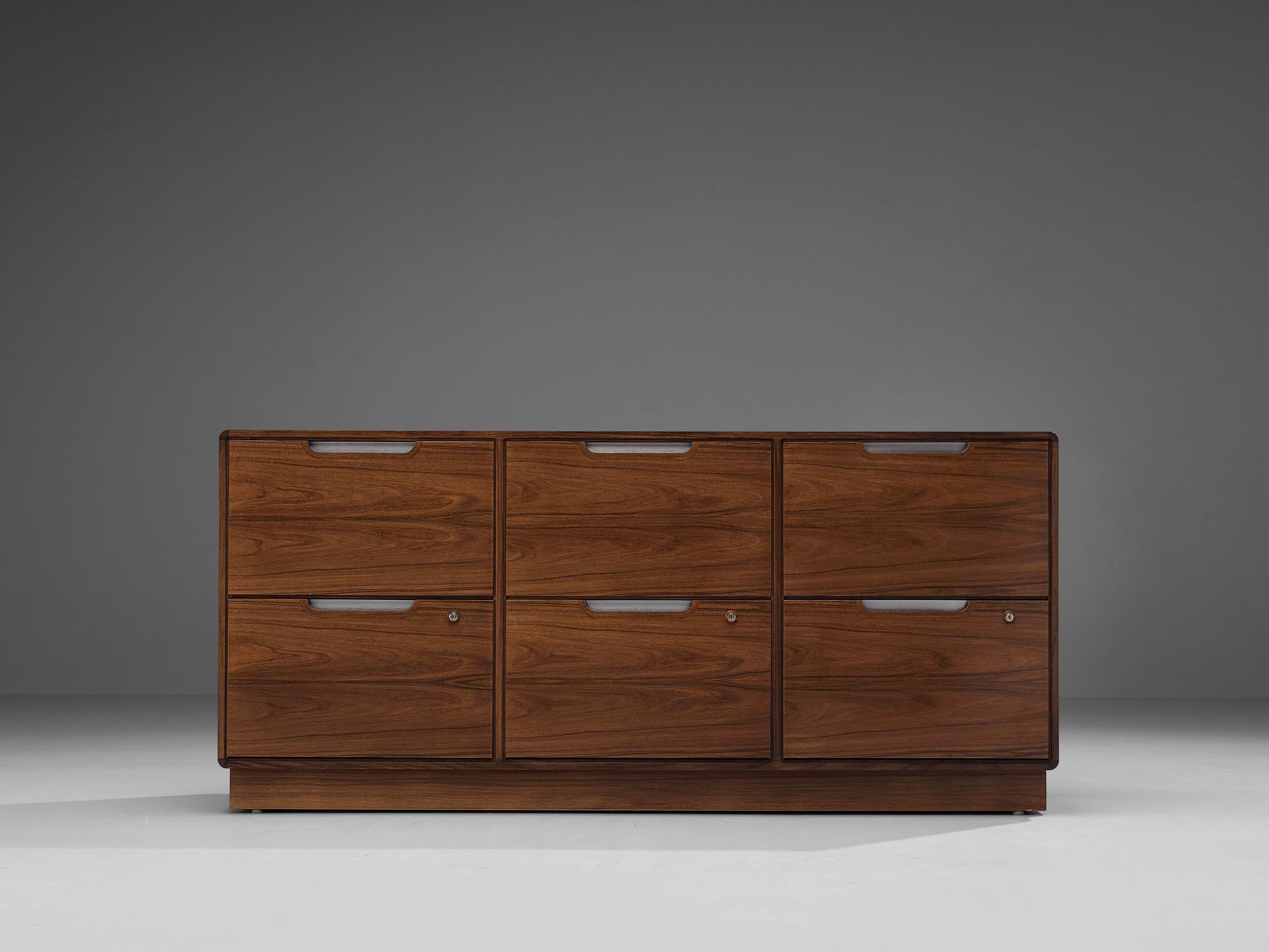 Posborg & Meyhoff for Sibast Møbler, cabinet, pau ferro and steel, Denmark, 1960s

This great cabinet is potentially the most beautiful way to organize your files, or to store your items. The pau ferro wood used for this piece, has a beautiful