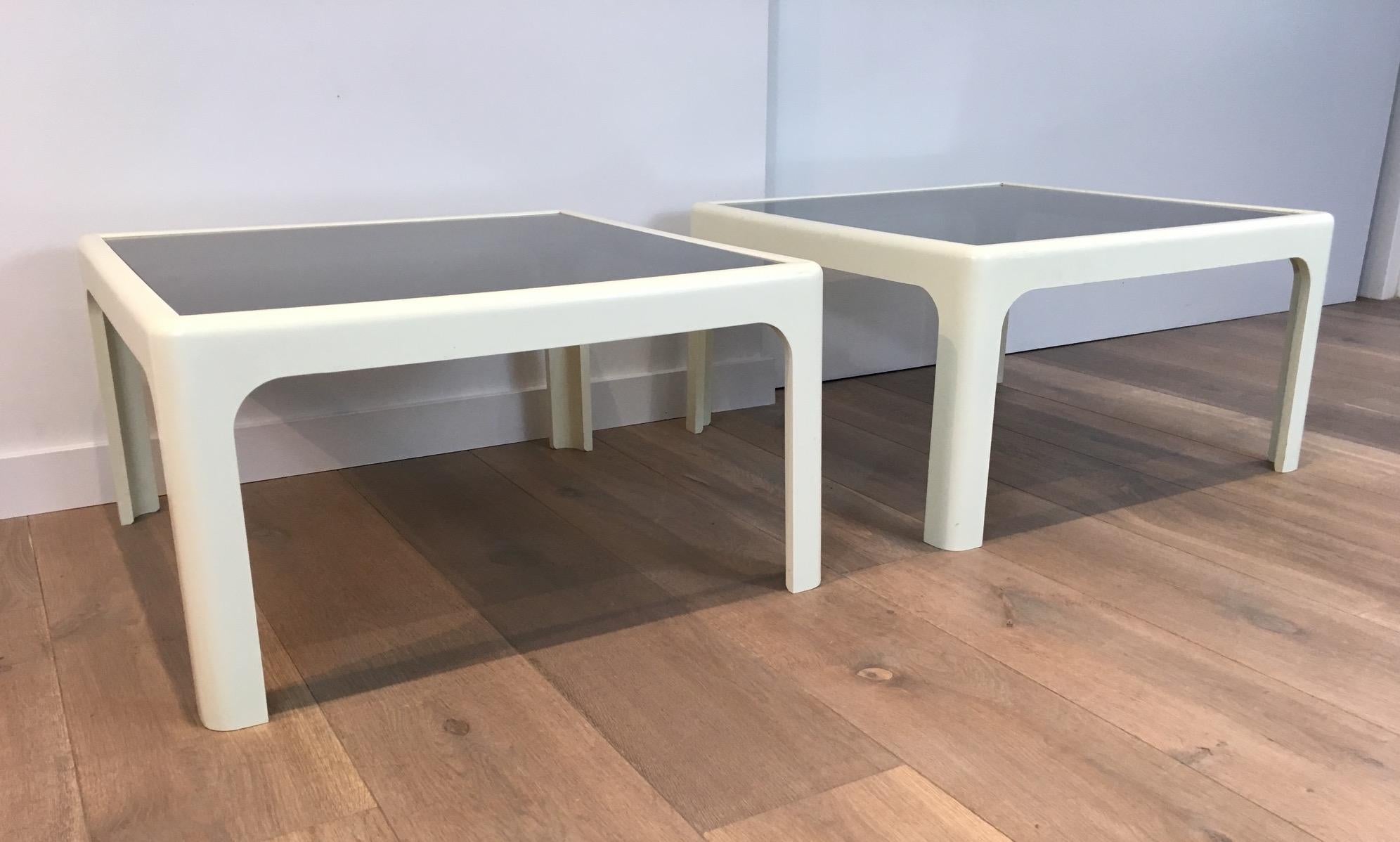 Pair of Large White Fiberglass Side Tables. German work signed Poschinger. 1970s For Sale 13