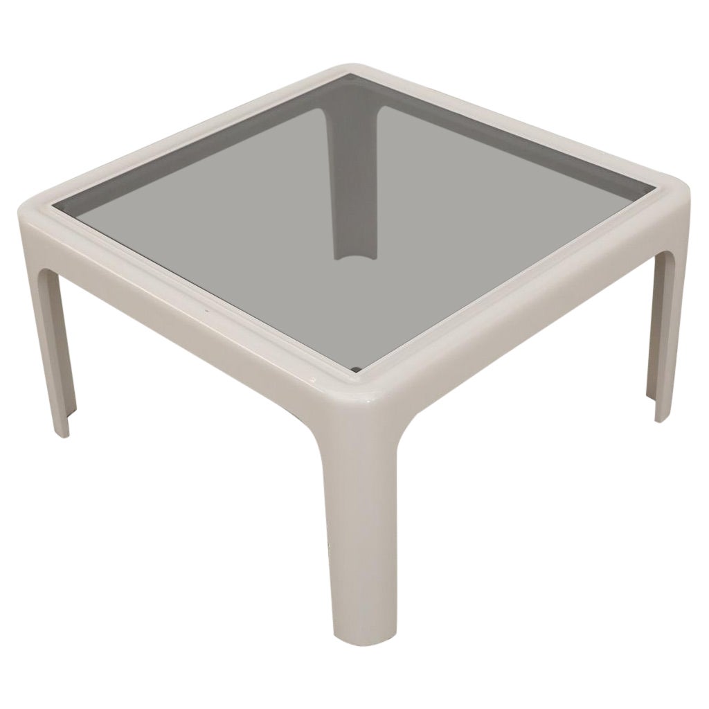 Poschinger Pur-Möbel Tavolino da caffè quadrato MOD in acrilico grigio pallido e vetro bronzato in vendita