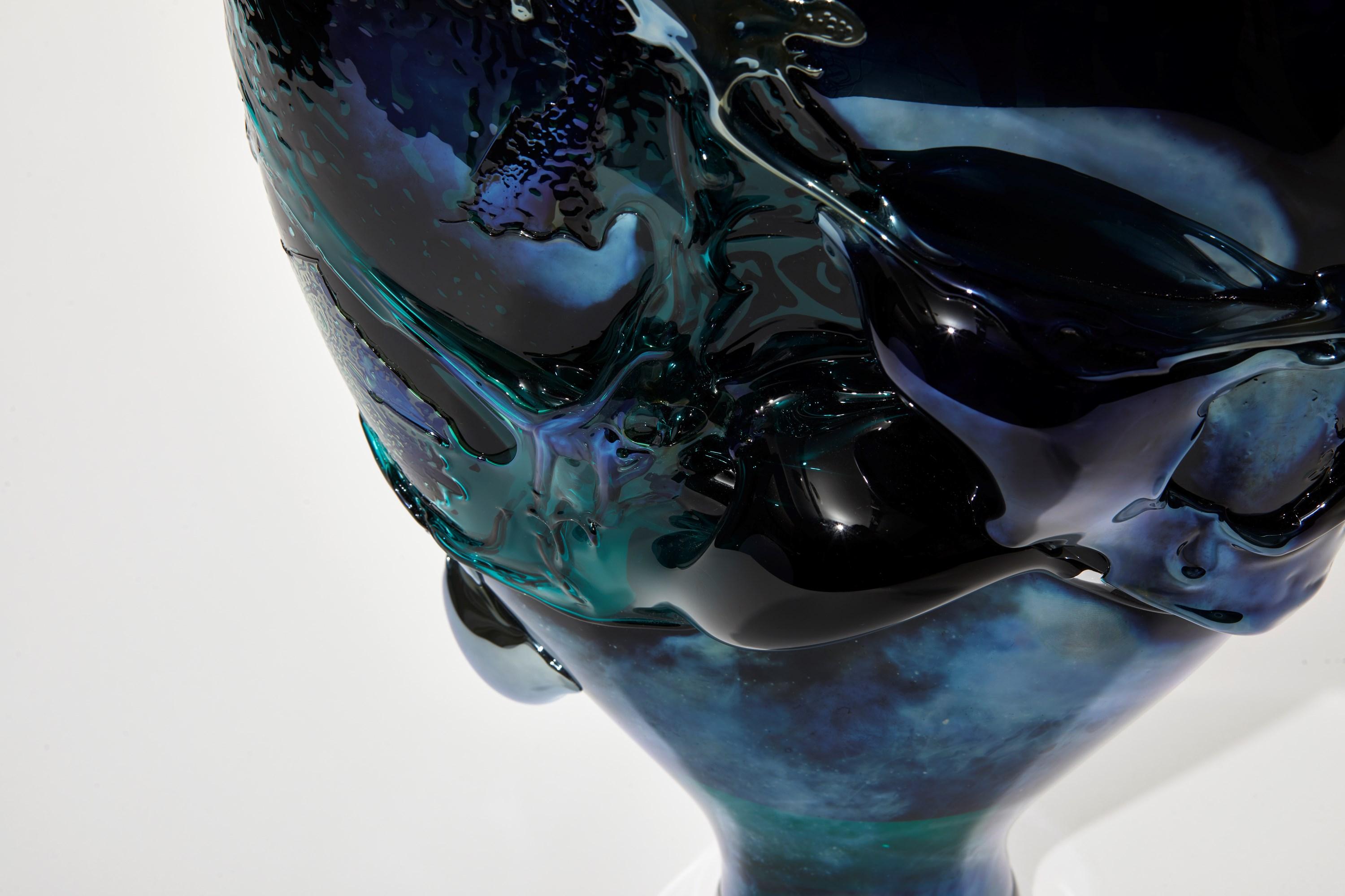 Organic Modern Poseidon, a Metallic Blue, Petrol & Teal Green Glass Sculpture by Bethany Wood For Sale
