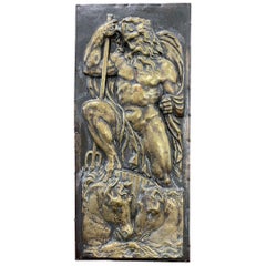 "Poseidon and Vulcan, " Marvelous Brass Repoussé Relief Sculptures, Nude Males