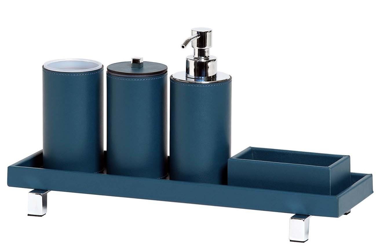 italien Ensemble de salle de bains rondes en cuir bleu Poseidon en vente