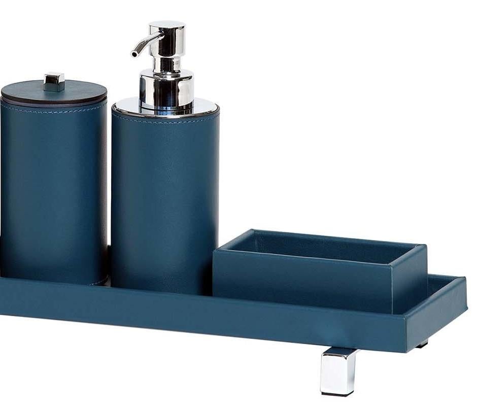 Italian Poseidon Blue Leather Round Bath Set For Sale