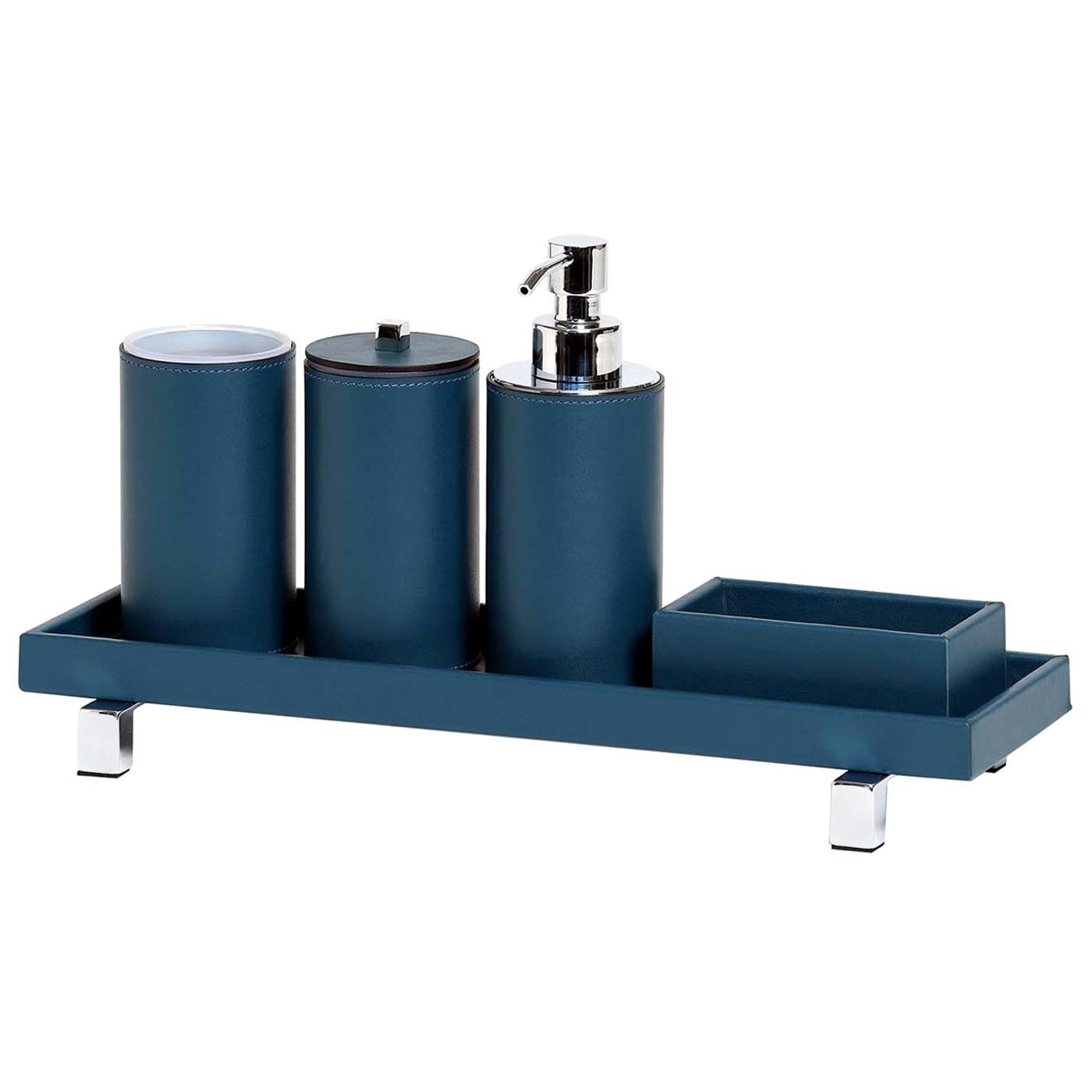 Poseidon Blue Leather Round Bath Set For Sale