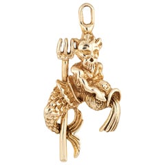 Poseidon Charm Vintage 14 Karat Yellow Gold King Neptune Pendant Estate Jewelry