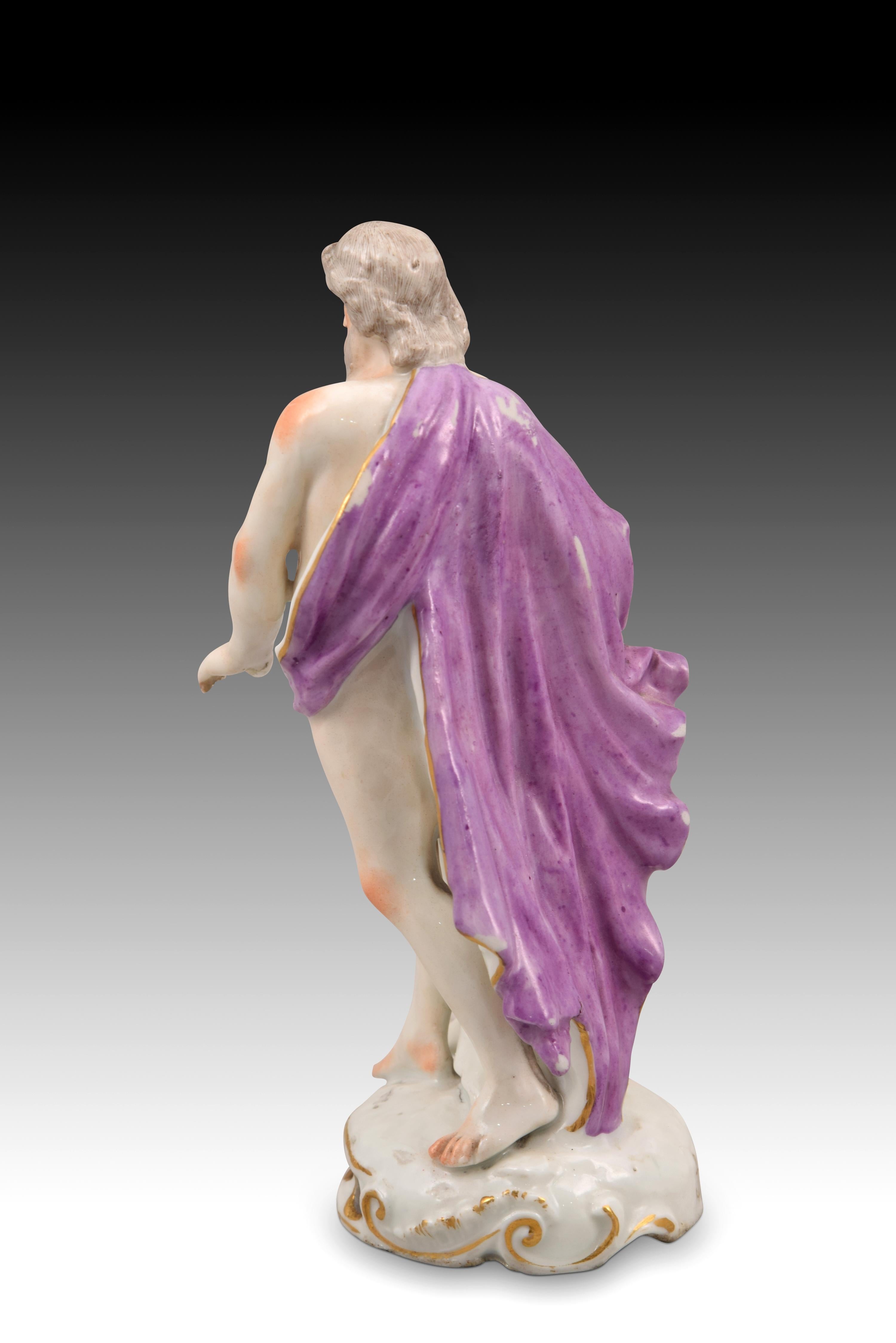 Poseidon or Neptune with hippocampus. Glazed porcelain. Europe, 19th century.  In Good Condition For Sale In Madrid, ES